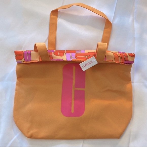 CLINIQUE Large Tangerine Tote NEW - Picture 1 of 2